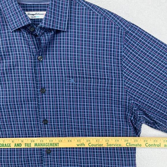 TOMMY BAHAMA Shirt Mens M Islandzone Newport Coast Tuscan Tattersall Check Blue - Picture 14 of 16